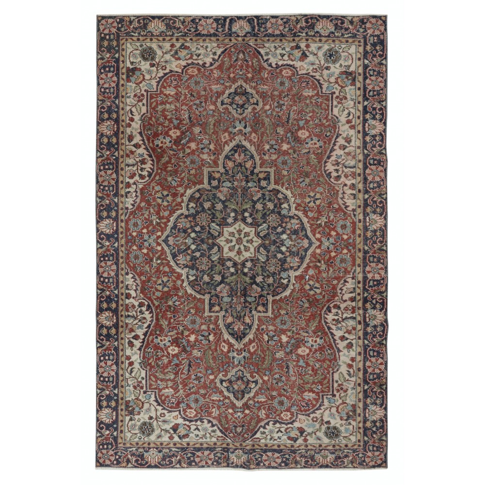 Vintage Handmade Wool Area Rug. One of a kind Turkish Carpet with Medallion Design