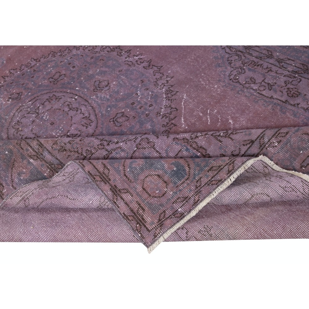Vintage Handmade Turkish Area Rug redyed in Purple Color for modern interiors