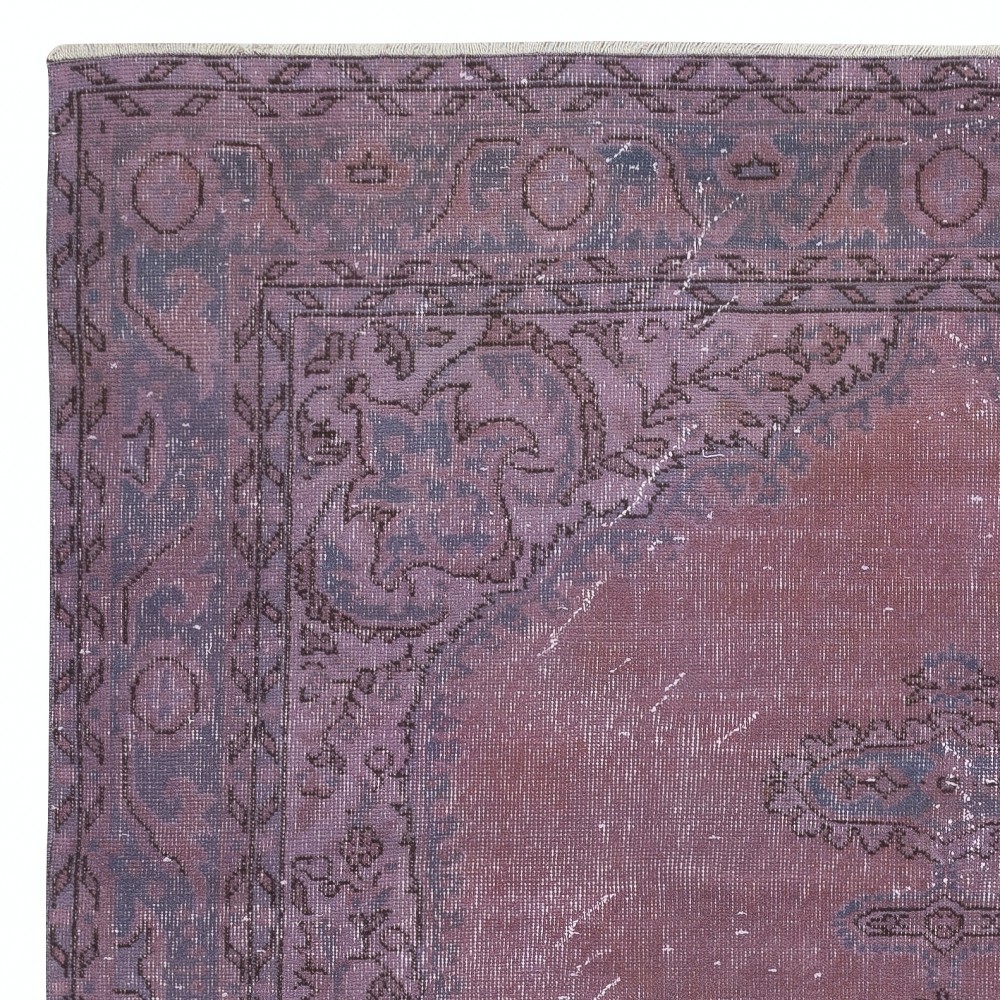 Vintage Handmade Turkish Area Rug redyed in Purple Color for modern interiors