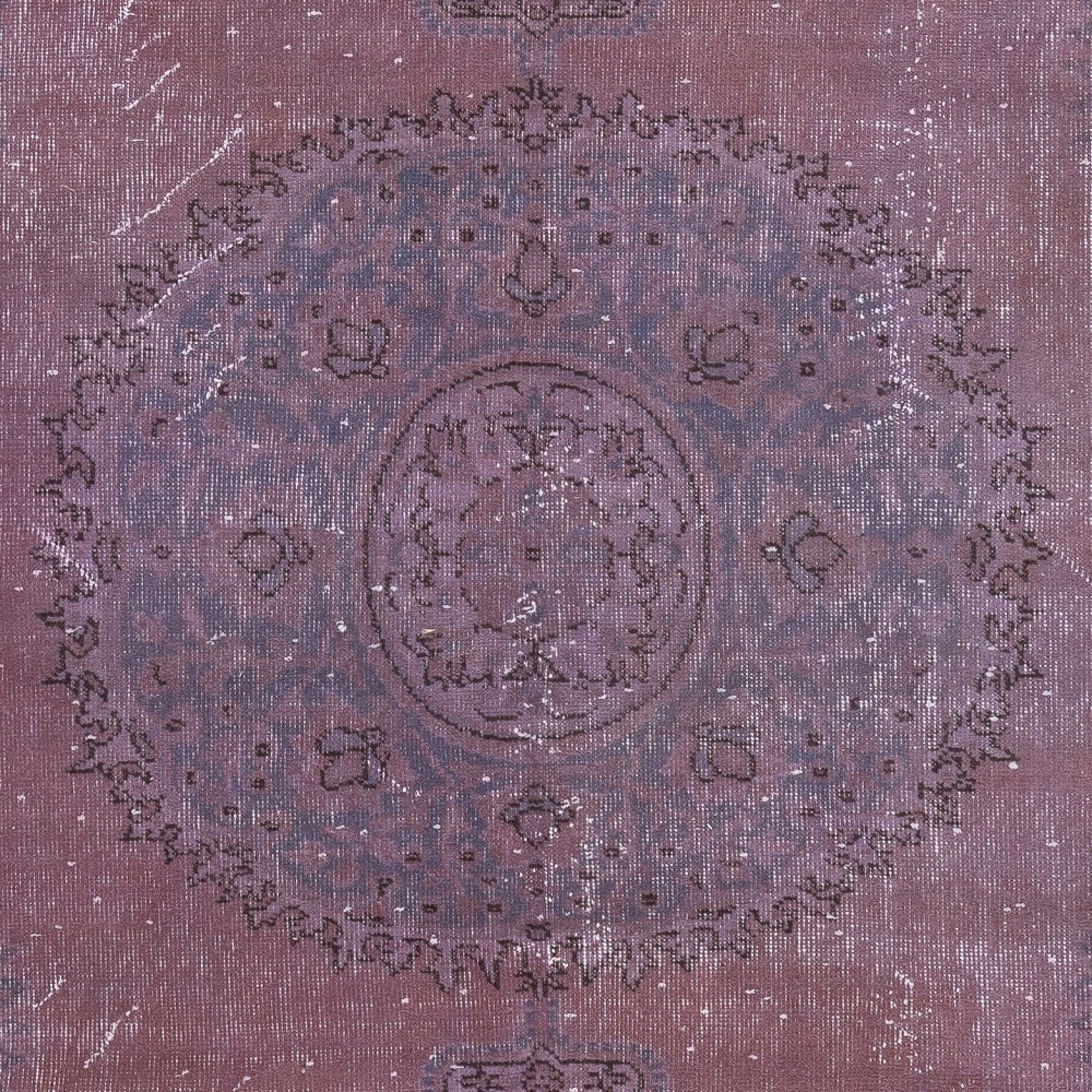 Vintage Handmade Turkish Area Rug redyed in Purple Color for modern interiors
