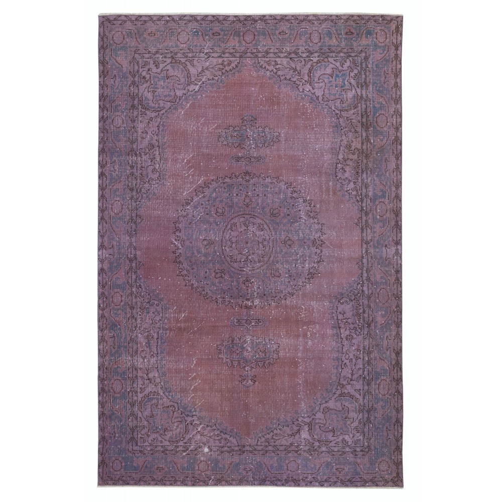 Vintage Handmade Turkish Area Rug redyed in Purple Color for modern interiors