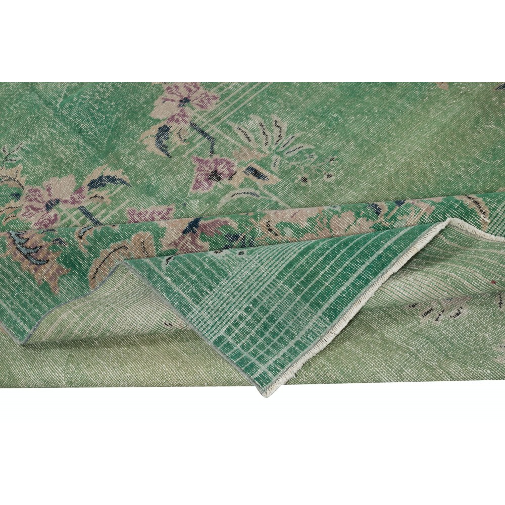 Chinese Art Deco Design Handmade Wool Area Rug in Green Color