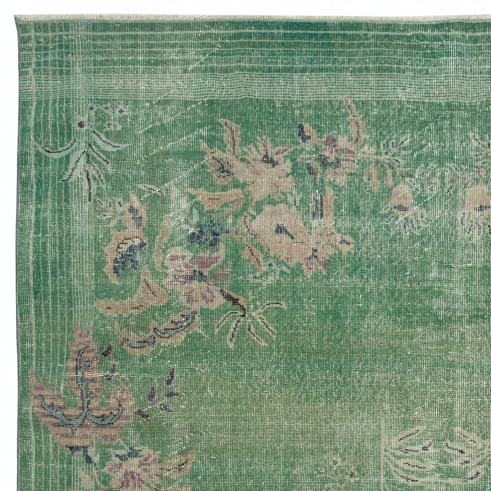Chinese Art Deco Design Handmade Wool Area Rug in Green Color