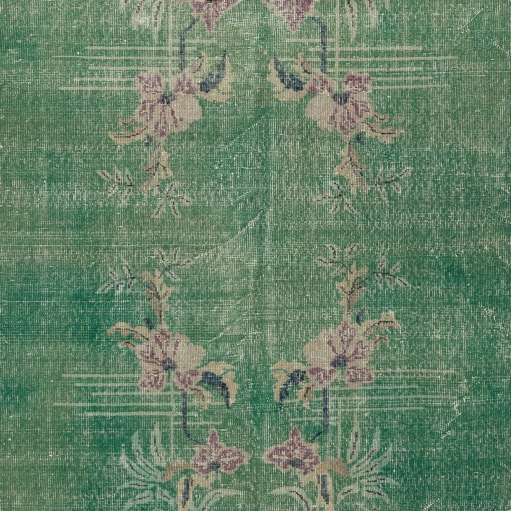 Chinese Art Deco Design Handmade Wool Area Rug in Green Color