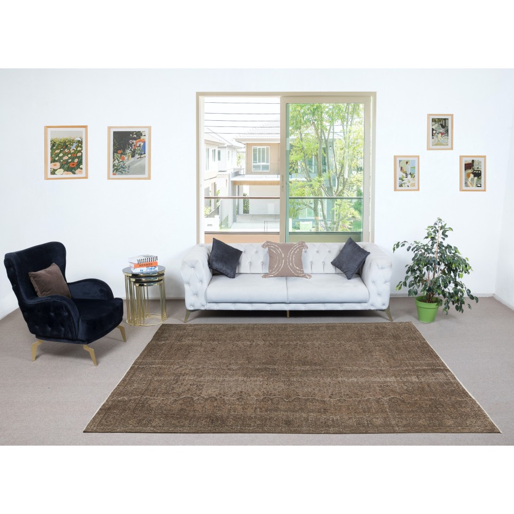 Handmade Anti-bacterial Wool Area Rug. Brown Color Hand Knotted Turkish Rug