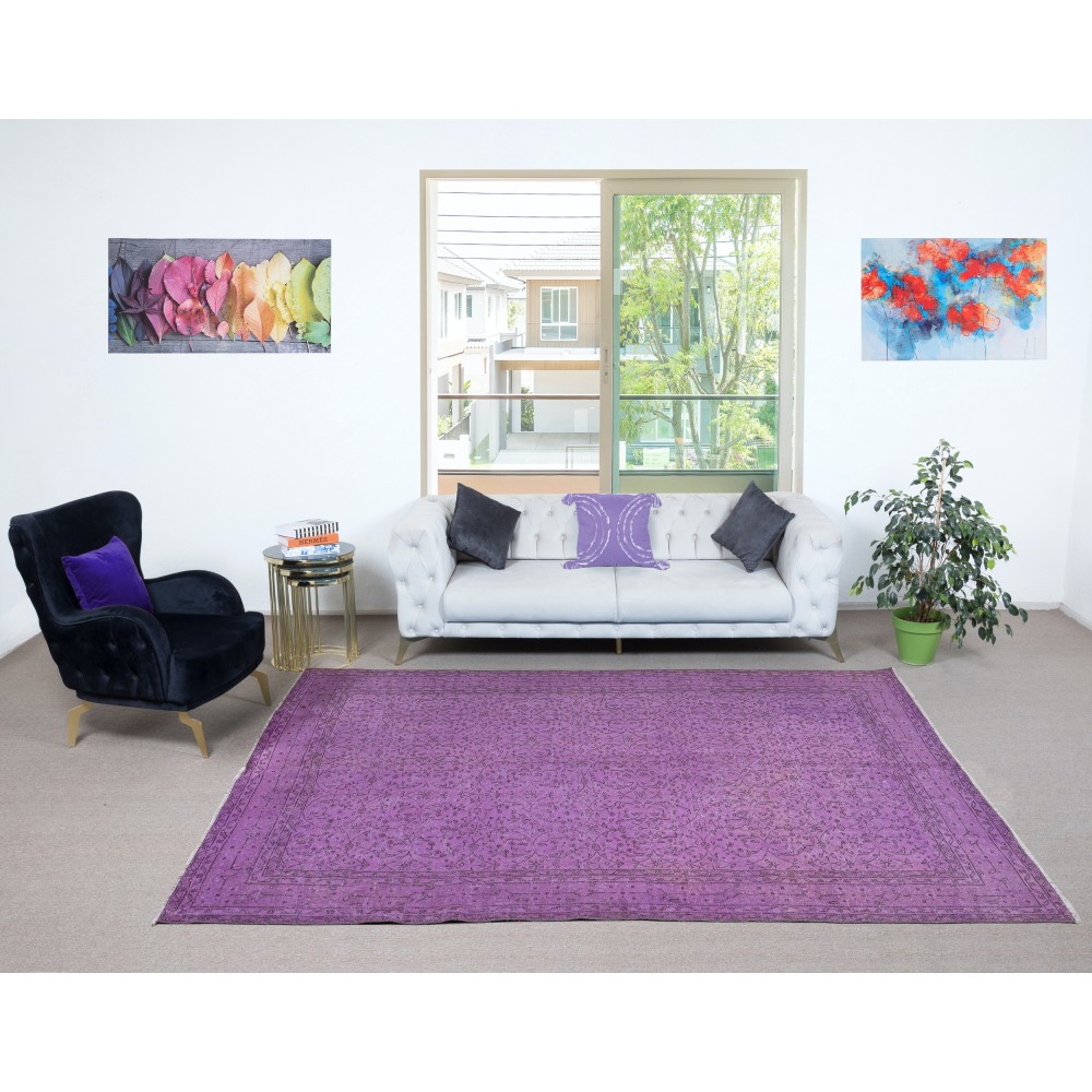 Modern Purple Color Area Rug, Handmade Turkish Carpet, Bohemian Home Decor