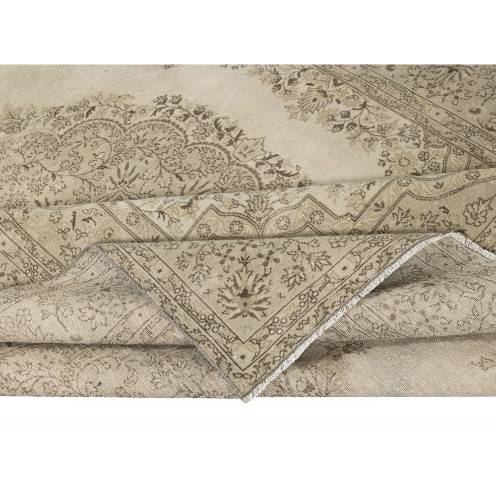 One of a kind Vintage Beige Turkish Rug. Handmade Sun Faded Carpet