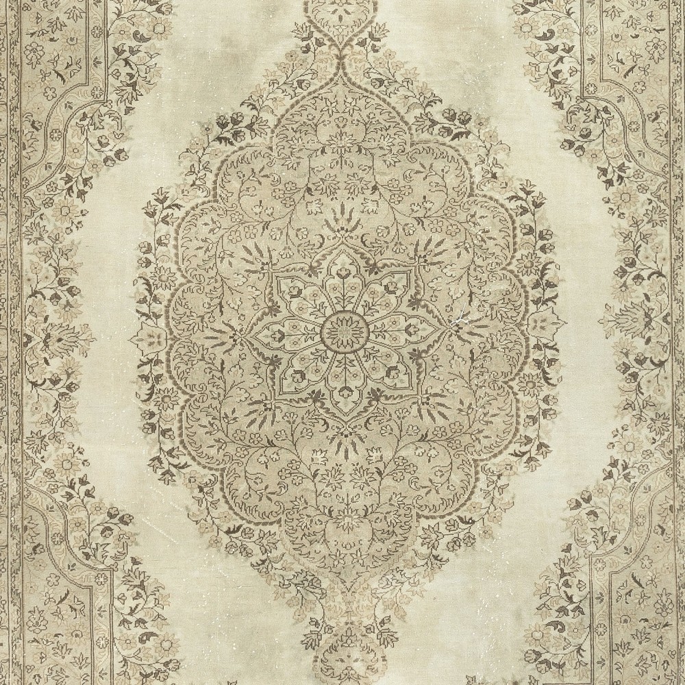 One of a kind Vintage Beige Turkish Rug. Handmade Sun Faded Carpet