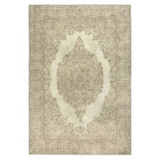 One of a kind Vintage Beige Turkish Rug. Handmade Sun Faded Carpet