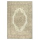 One of a kind Vintage Beige Turkish Rug. Handmade Sun Faded Carpet