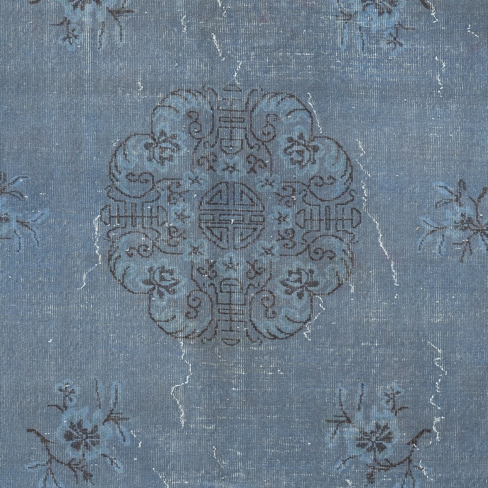Art Deco Design Blue Area Rug for Living Room, Handmade Turkish Carpet for Dining Room