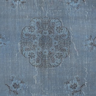 Art Deco Design Blue Area Rug for Living Room, Handmade Turkish Carpet for Dining Room