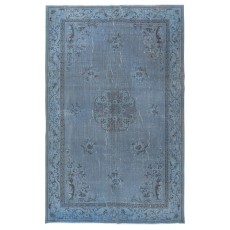 Art Deco Design Blue Area Rug for Living Room, Handmade Turkish Carpet for Dining Room