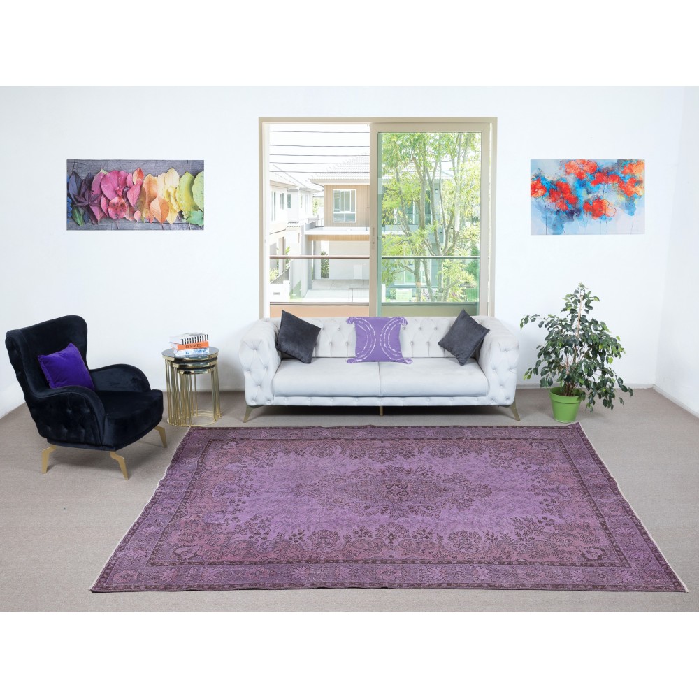 Purple Color Handmade Large Area Rug from Turkey, Great 4 Modern Interiors