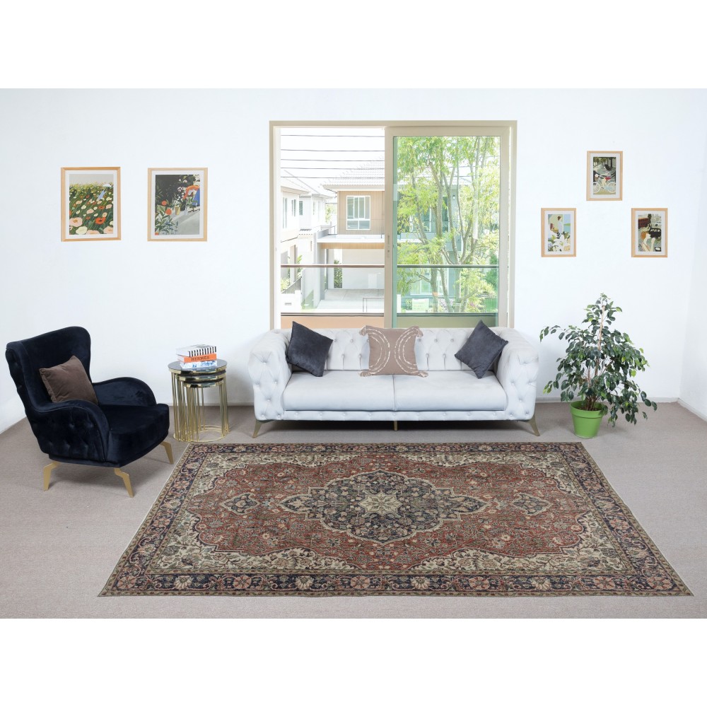Vintage Turkish Wool Area Rug. One of a kind Handmade Carpet