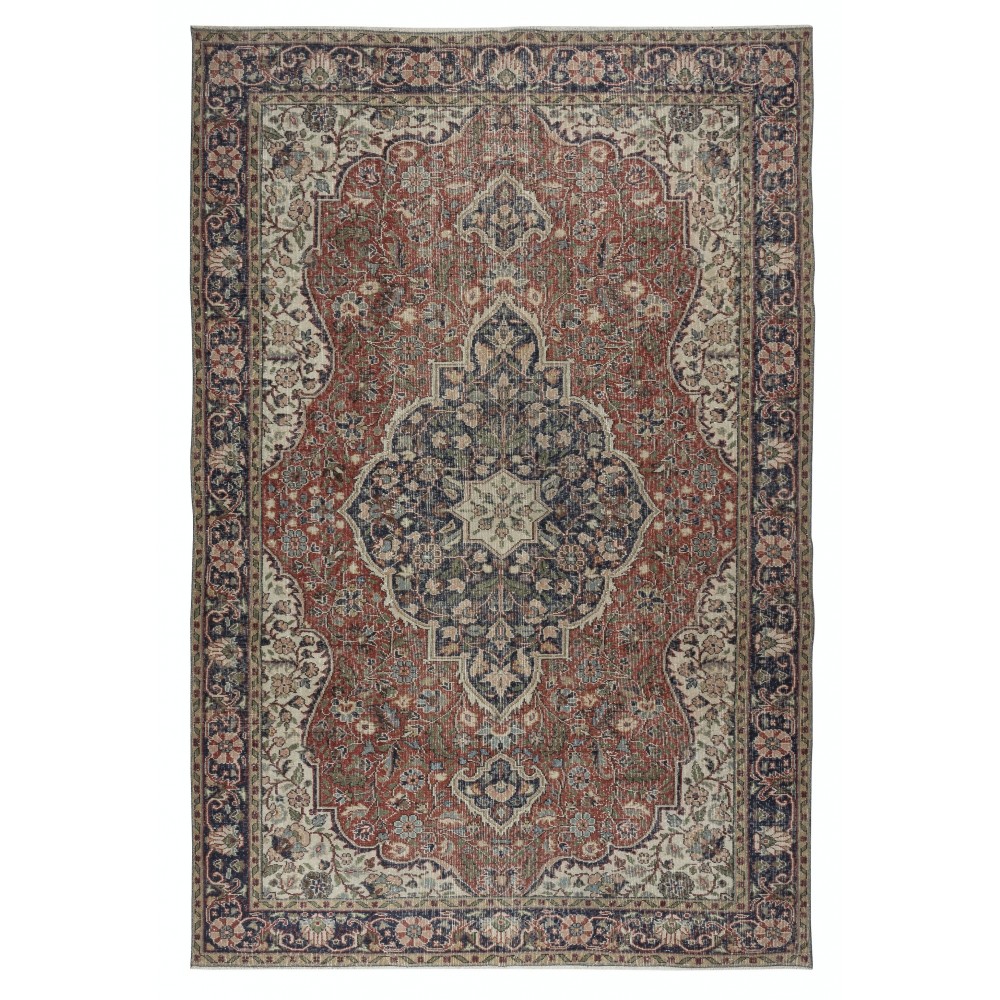 Vintage Turkish Wool Area Rug. One of a kind Handmade Carpet