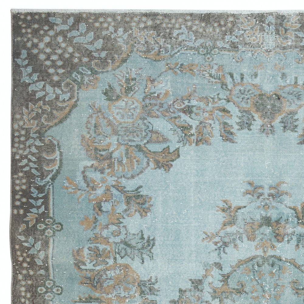 Hand Knotted Light Blue Color Area Rug, Modern Medallion Design Turkish Carpet