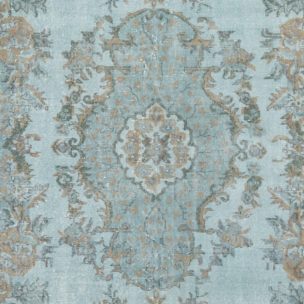 Hand Knotted Light Blue Color Area Rug, Modern Medallion Design Turkish Carpet