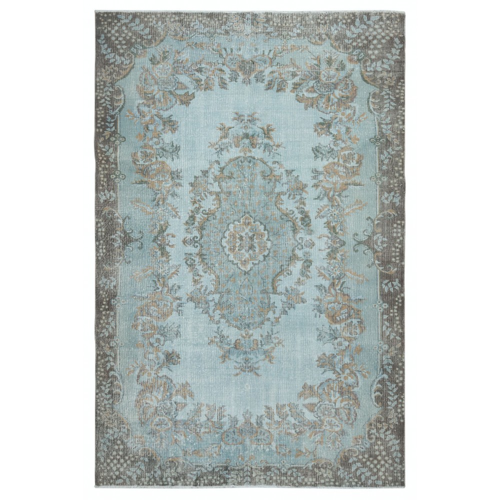 Hand Knotted Light Blue Color Area Rug, Modern Medallion Design Turkish Carpet