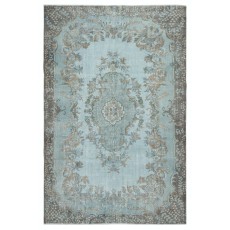 Hand Knotted Light Blue Color Area Rug, Modern Medallion Design Turkish Carpet