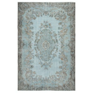 Hand Knotted Light Blue Color Area Rug, Modern Medallion Design Turkish Carpet