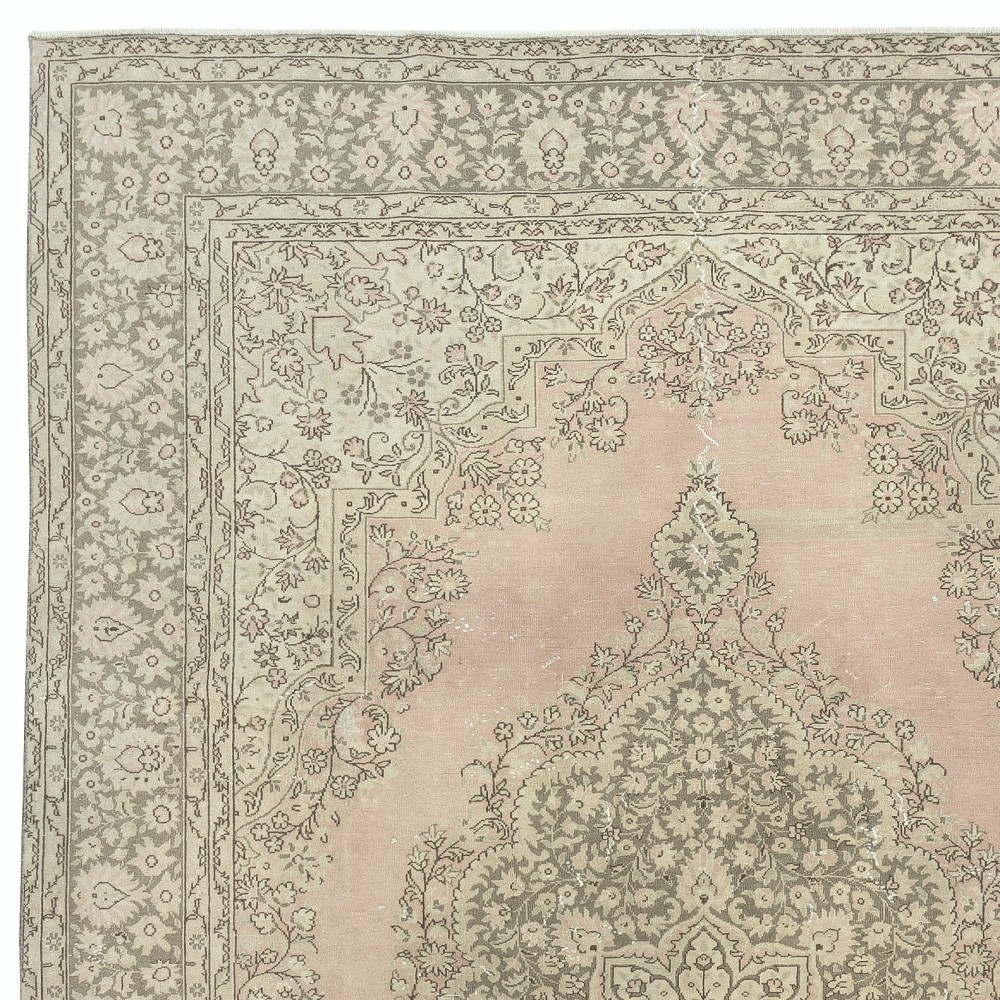 One-of-a-pair Vintage Area Rug with Medallion Design. Handmade Turkish Carpet