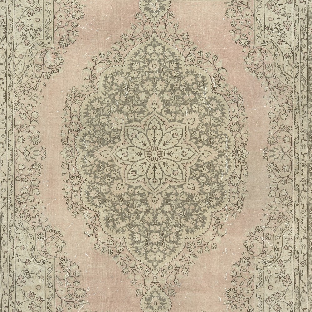 One-of-a-pair Vintage Area Rug with Medallion Design. Handmade Turkish Carpet