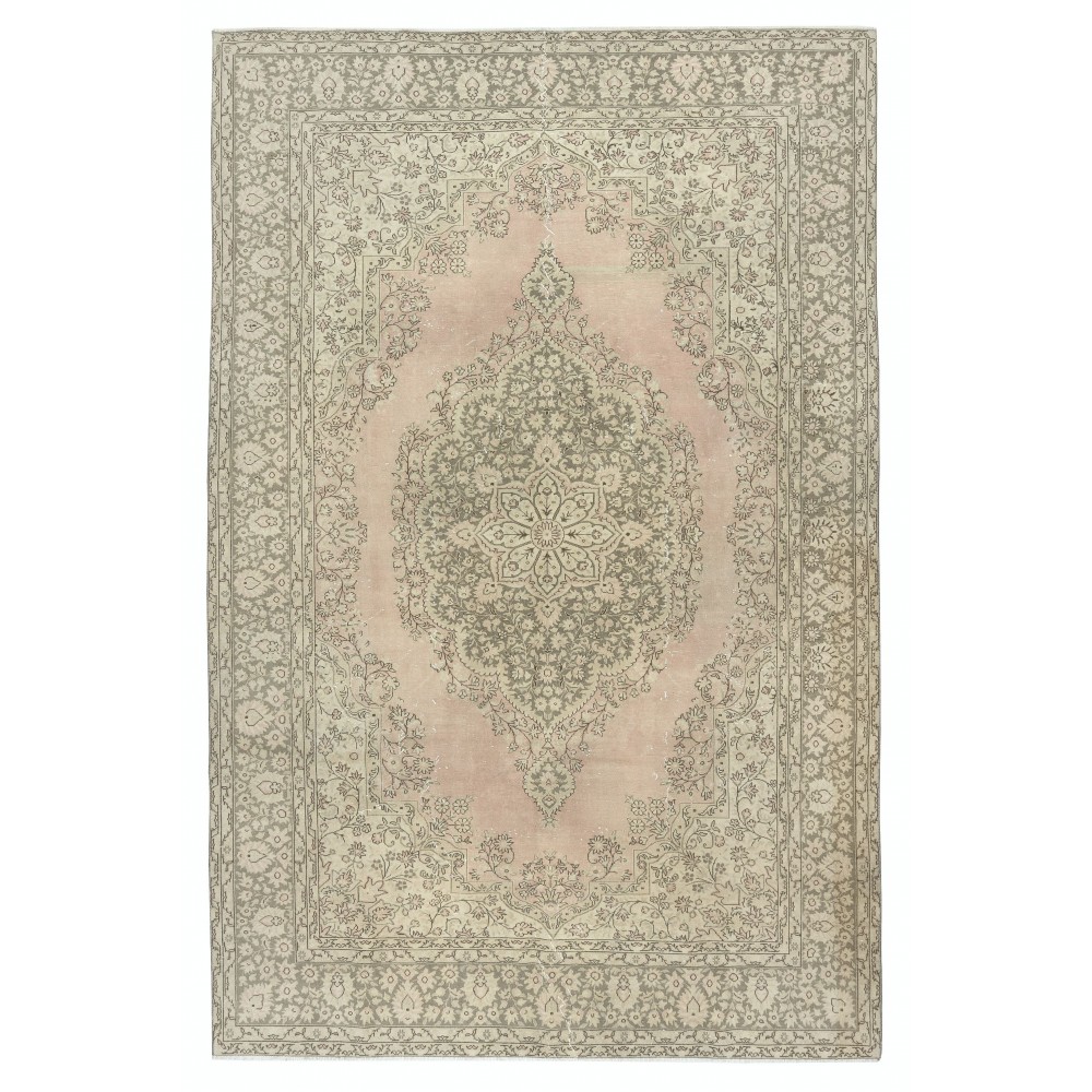 One-of-a-pair Vintage Area Rug with Medallion Design. Handmade Turkish Carpet
