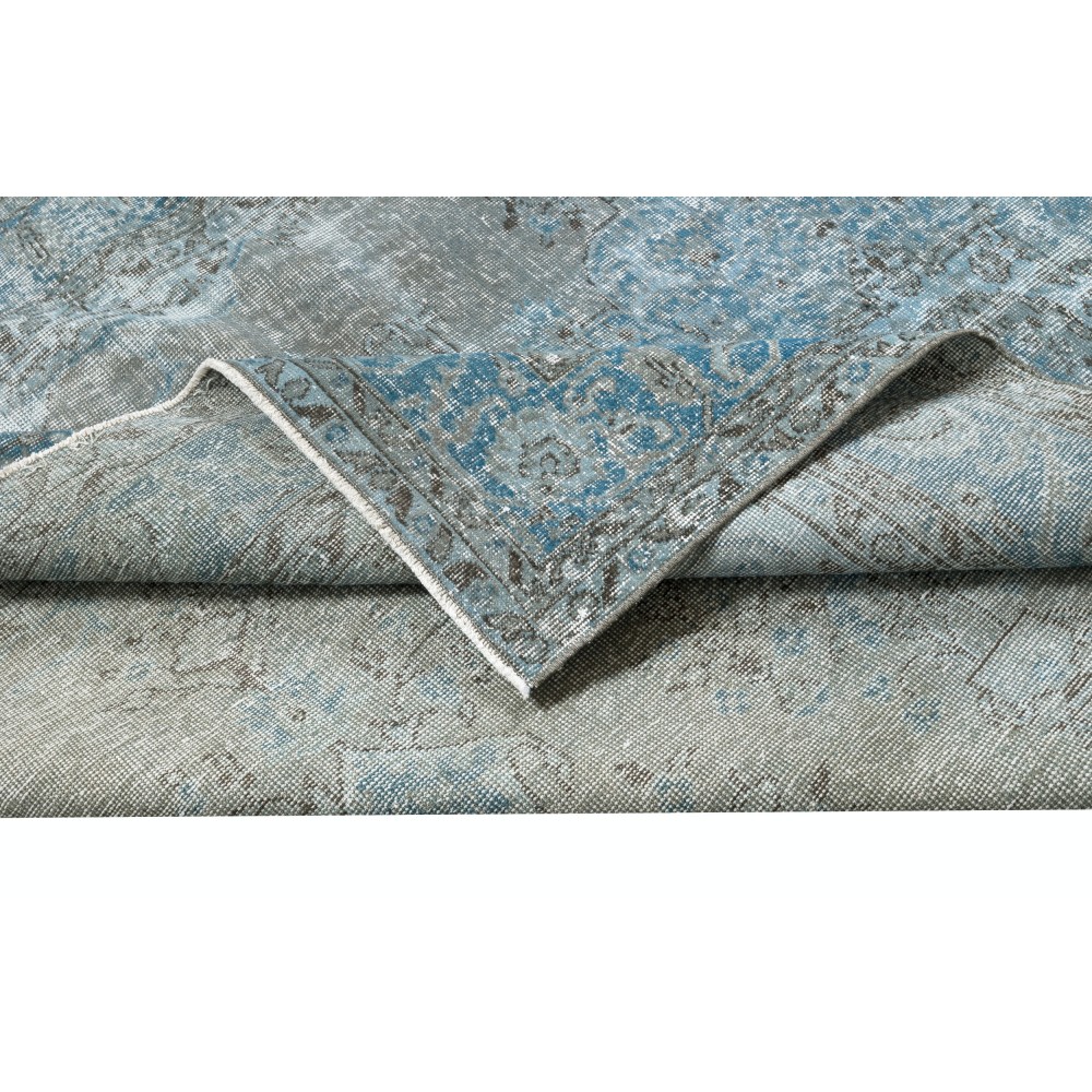 Contemporary Wool Area Rug in Blue Color. Hand-Knotted in Turkey