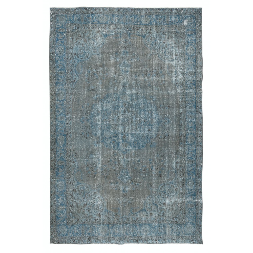Contemporary Wool Area Rug in Blue Color. Hand-Knotted in Turkey