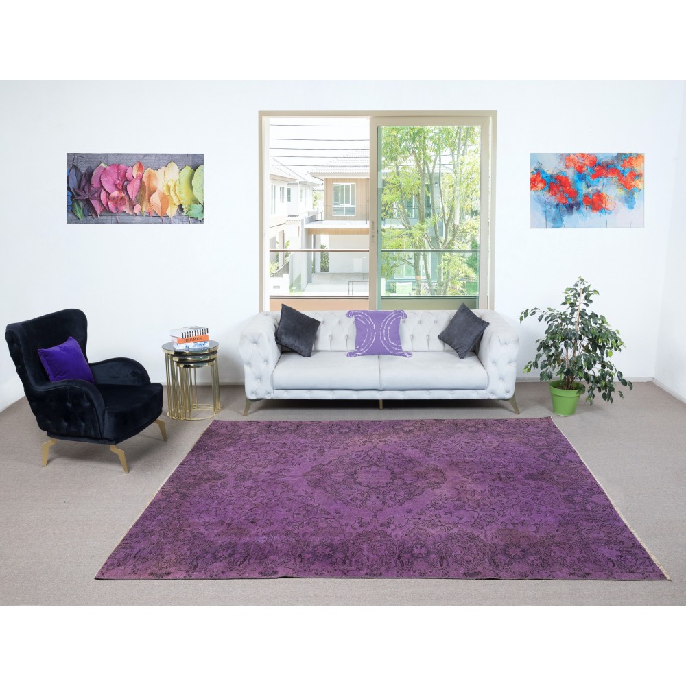 Modern Turkish Floor Rug in Purple Color, Handmade Carpet for Kitchen and Living Room