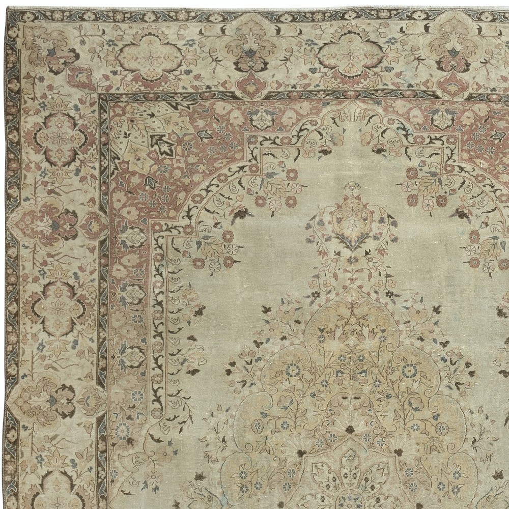 One of a kind Vintage Rustic Turkish Area Rug. Handmade Sun Faded Carpet for Country & Farmhouse Decor