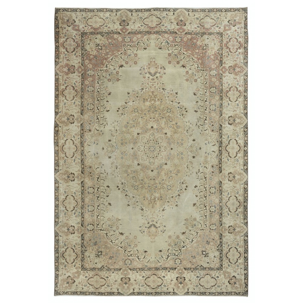 One of a kind Vintage Rustic Turkish Area Rug. Handmade Sun Faded Carpet for Country & Farmhouse Decor