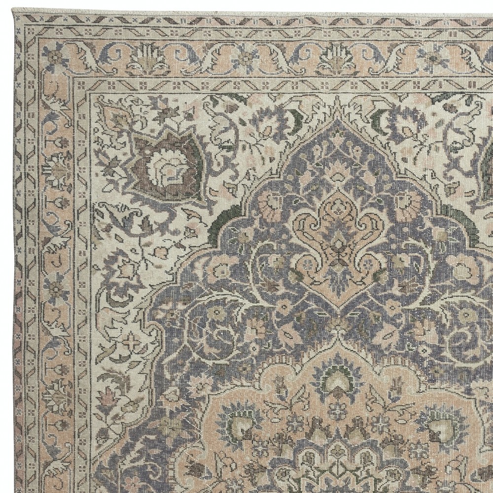 Vintage Handmade Turkish Wool Area Rug in Soft, Muted Colors