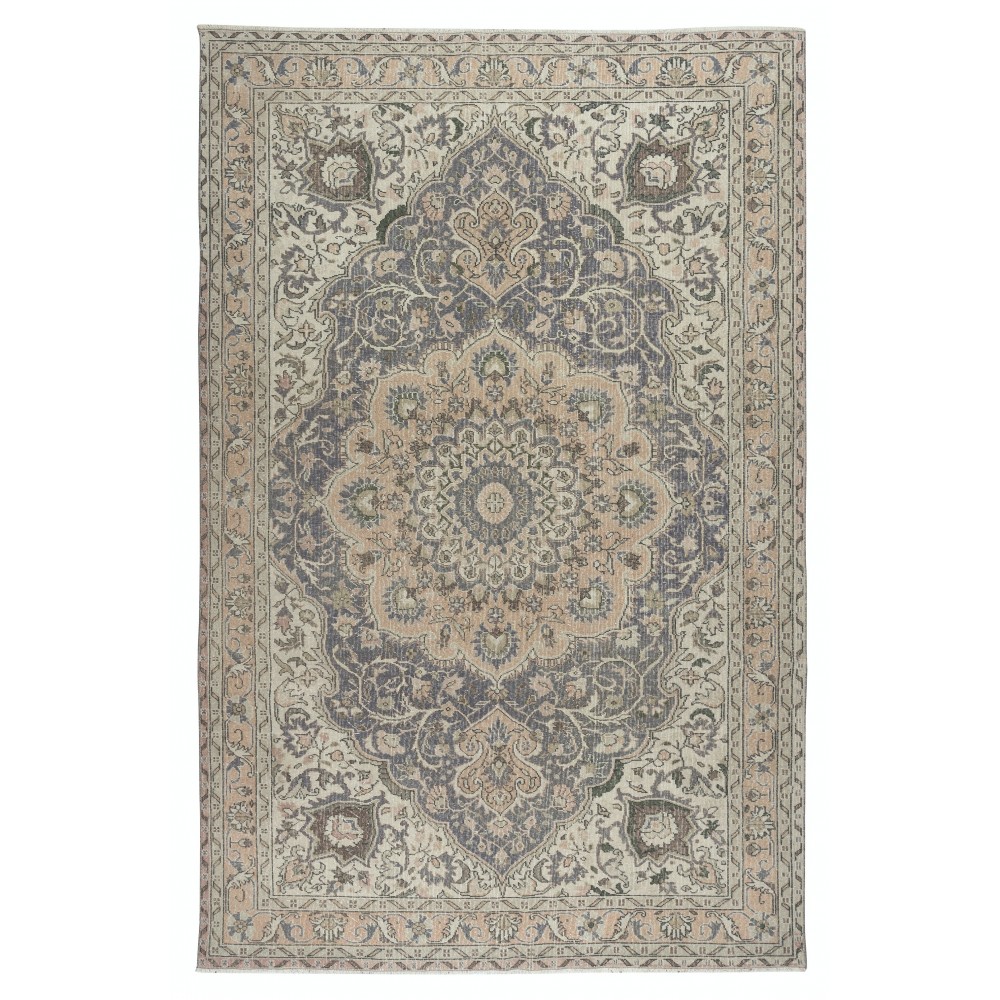 Vintage Handmade Turkish Wool Area Rug in Soft, Muted Colors