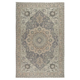Vintage Handmade Turkish Wool Area Rug in Soft, Muted Colors