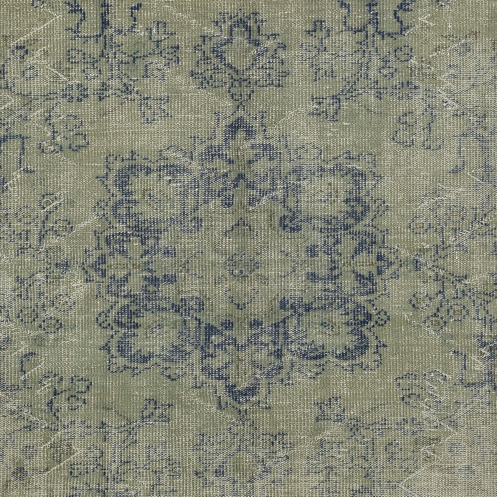 Decorative Hand Knotted Turkish Wool Area Rug in Green Color
