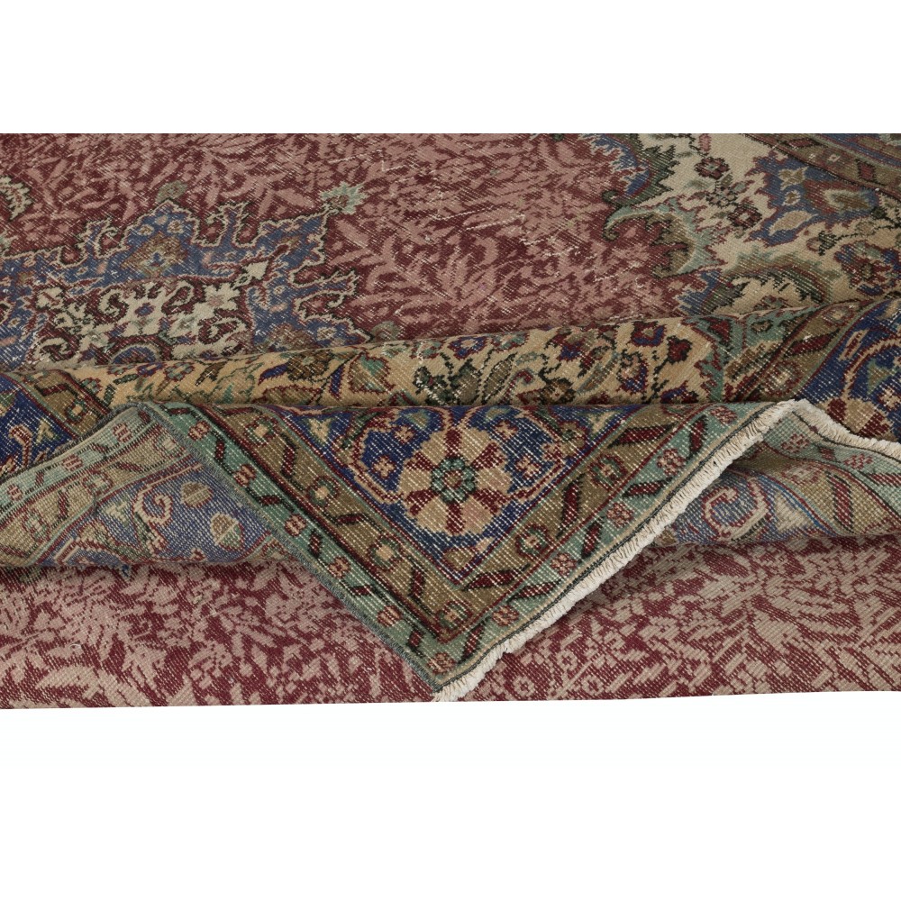 One of a kind Handmade Turkish Area Rug, Red Vintage Carpet with Medallion Design