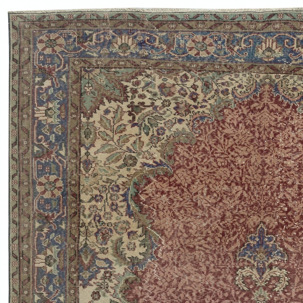 One of a kind Handmade Turkish Area Rug, Red Vintage Carpet with Medallion Design