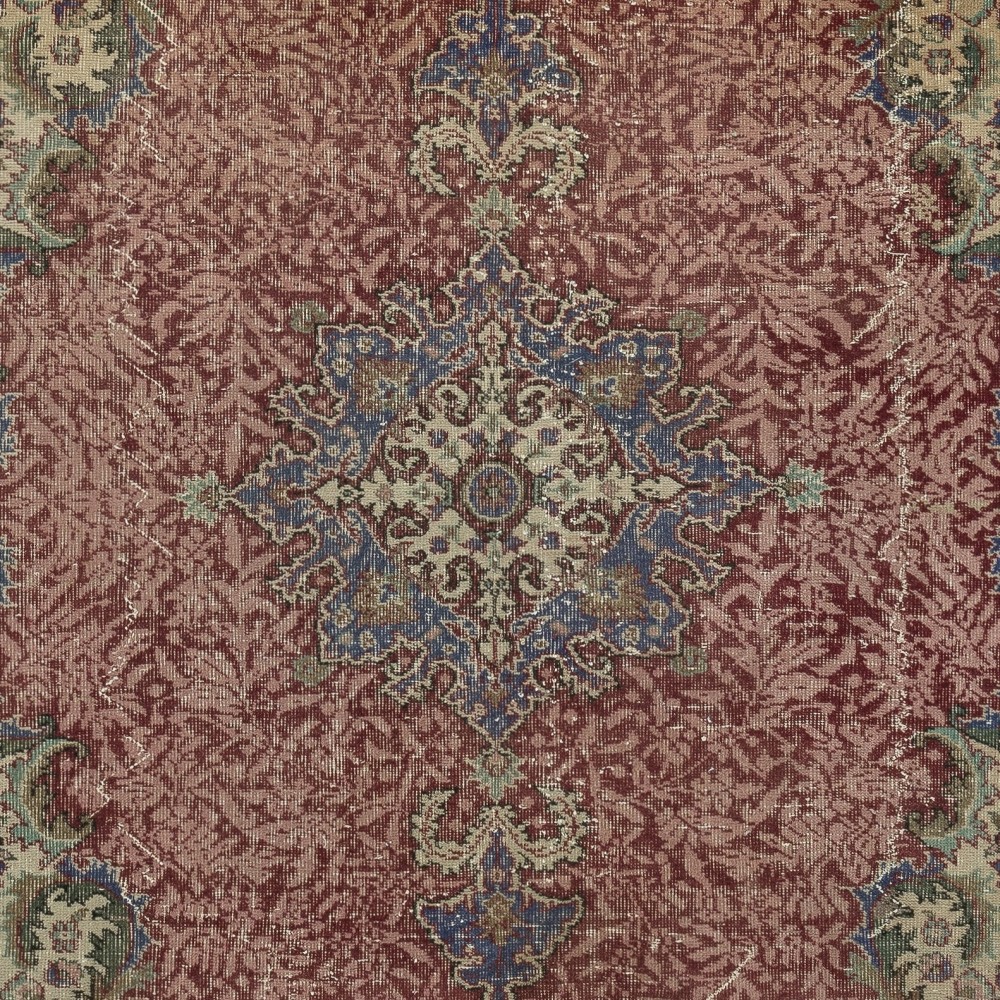One of a kind Handmade Turkish Area Rug, Red Vintage Carpet with Medallion Design