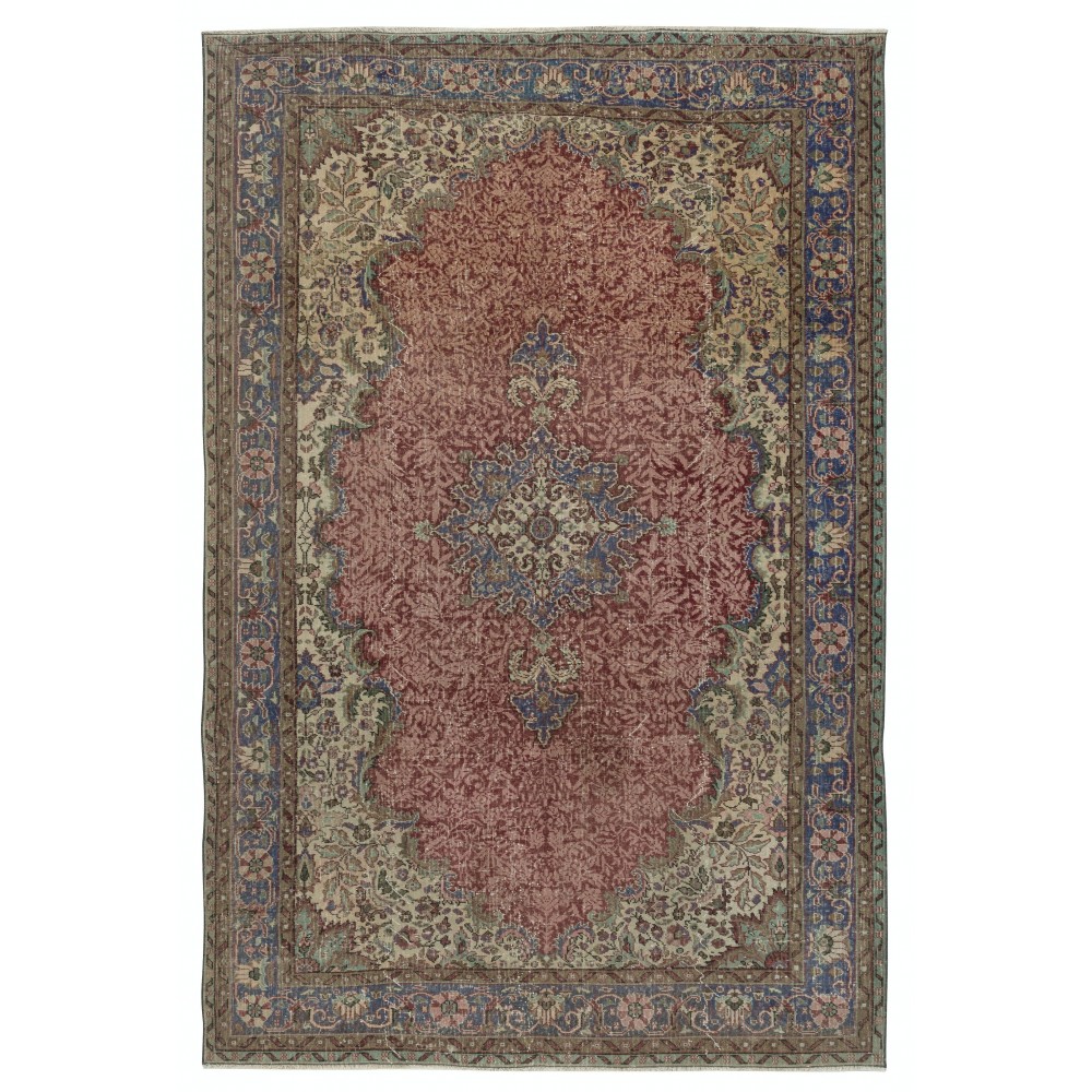 One of a kind Handmade Turkish Area Rug, Red Vintage Carpet with Medallion Design