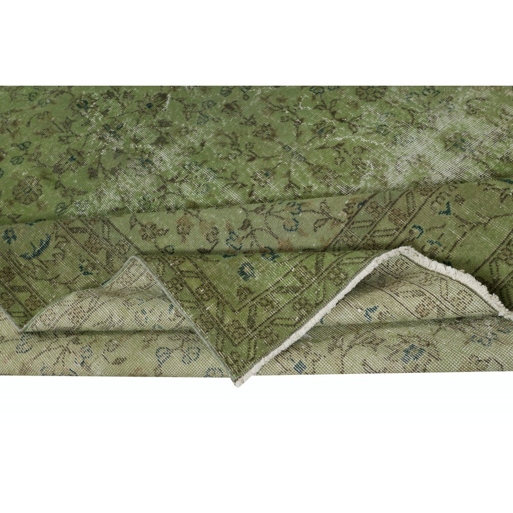 Contemporary Handmade Floral Patterned Turkish Large Area Rug in Green Color