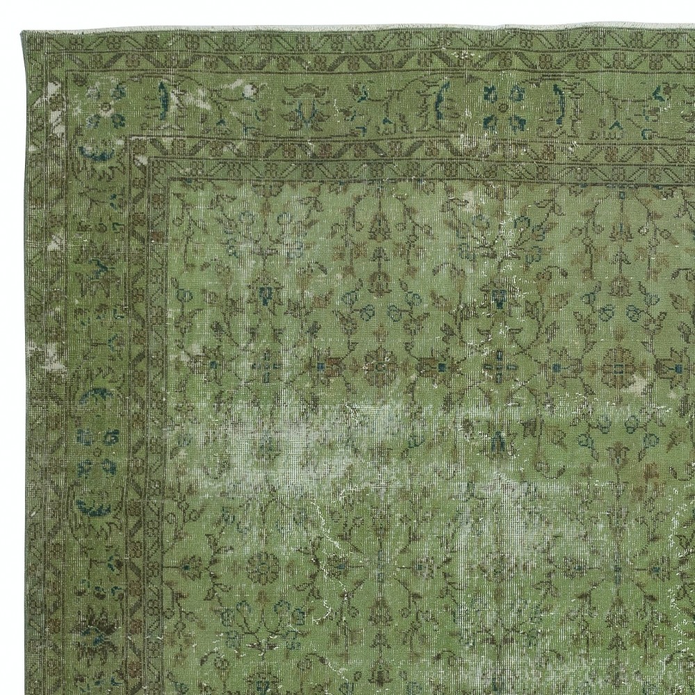 Contemporary Handmade Floral Patterned Turkish Large Area Rug in Green Color
