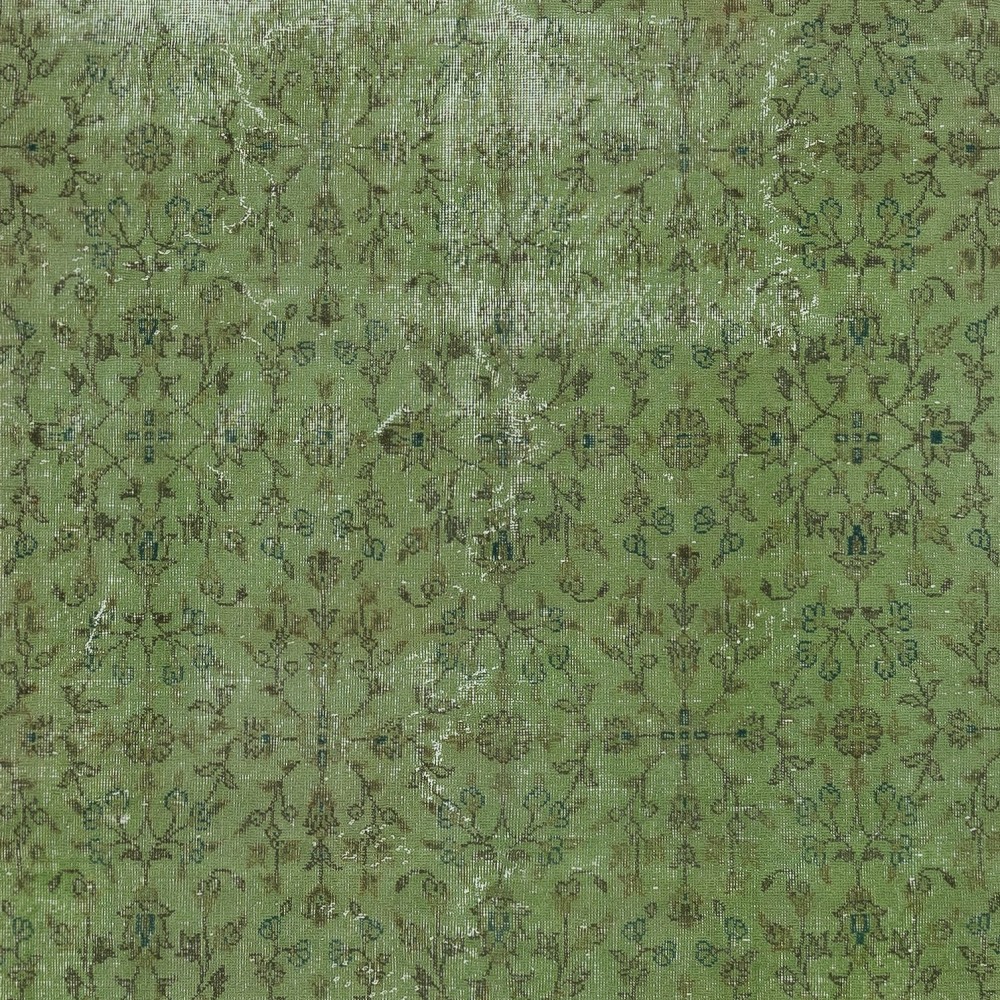 Contemporary Handmade Floral Patterned Turkish Large Area Rug in Green Color