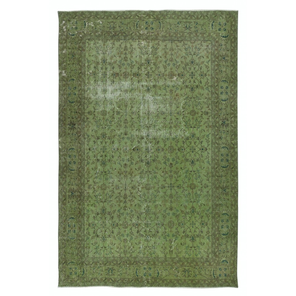 Contemporary Handmade Floral Patterned Turkish Large Area Rug in Green Color