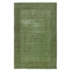 Contemporary Handmade Floral Patterned Turkish Large Area Rug in Green Color