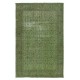 Contemporary Handmade Floral Patterned Turkish Large Area Rug in Green Color
