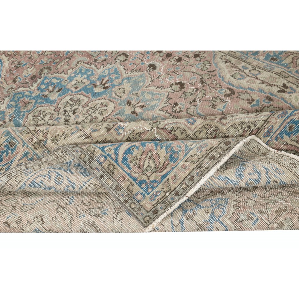 Vintage Handmade Wool Area Rug. One of a kind Medallion Design Turkish Carpet