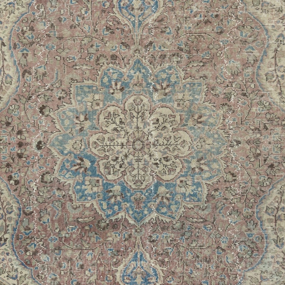 Vintage Handmade Wool Area Rug. One of a kind Medallion Design Turkish Carpet