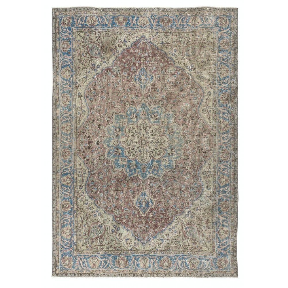 Vintage Handmade Wool Area Rug. One of a kind Medallion Design Turkish Carpet